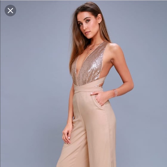 lulu rose gold sequin jumpsuit